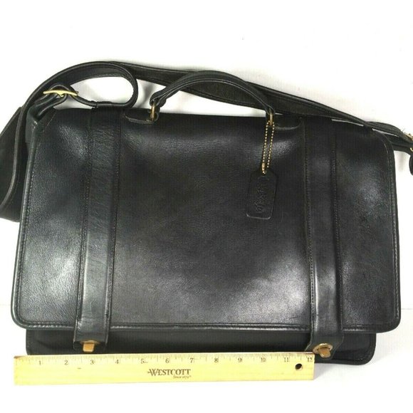 Coach 7205 Vintage Black Leather Briefcase Messenger Bag with Strap -Made In USA - Picture 4 of 12